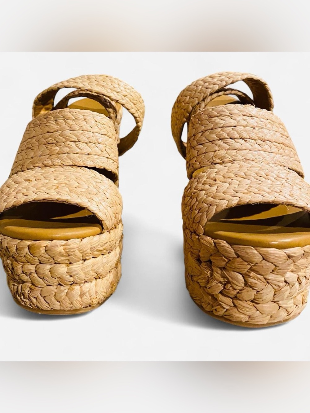 Polo by Ralph Lauren Natural Woven Straw Platform Wedge Slides
